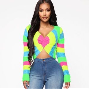 Multicolor Fuzzy Cropped Sweater